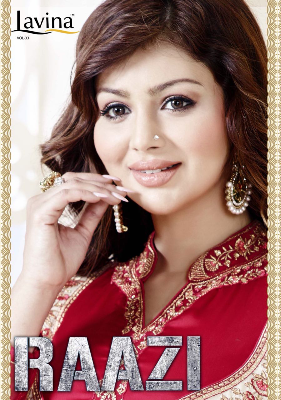 Lavina Raazi Vol 33  Satin Georgette With  Embroidered Koti Designer Party Wear Suits Wholesale Supp...