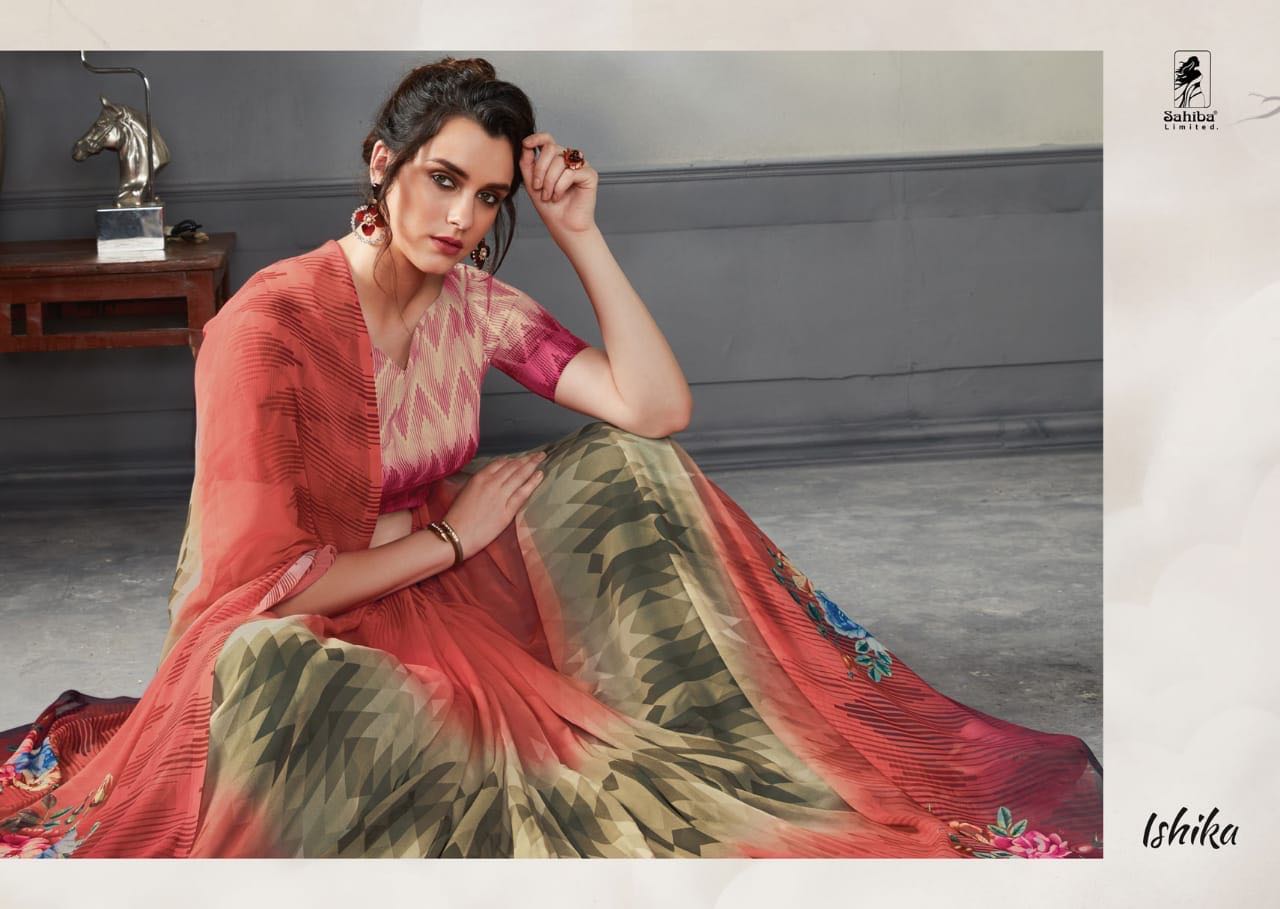Ishika By Sahiba Georgette Print Sarees Wholesale Supplier And Dealer Surat
