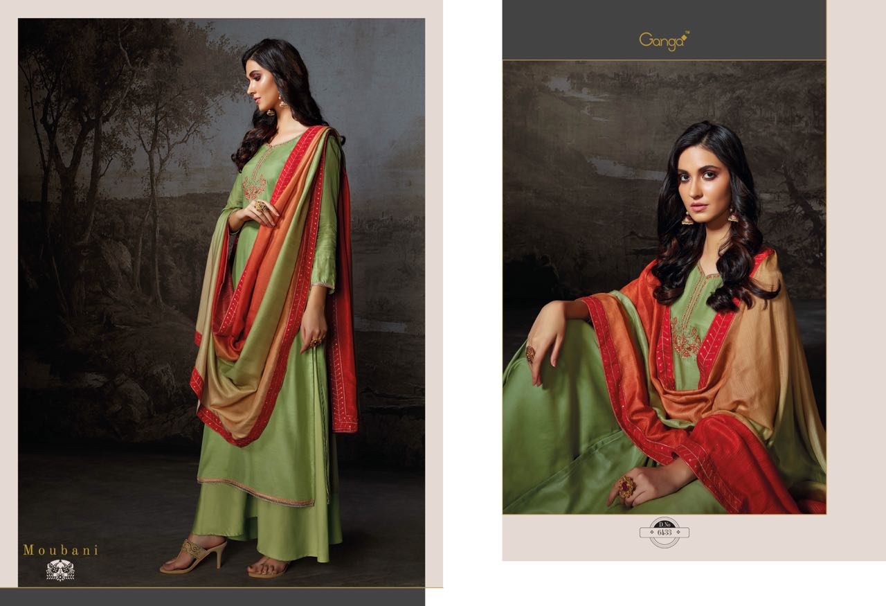 Moubani By Ganga Bemberg Silk Designer Party Wear Suits Wholesale Supplier And Dealer India