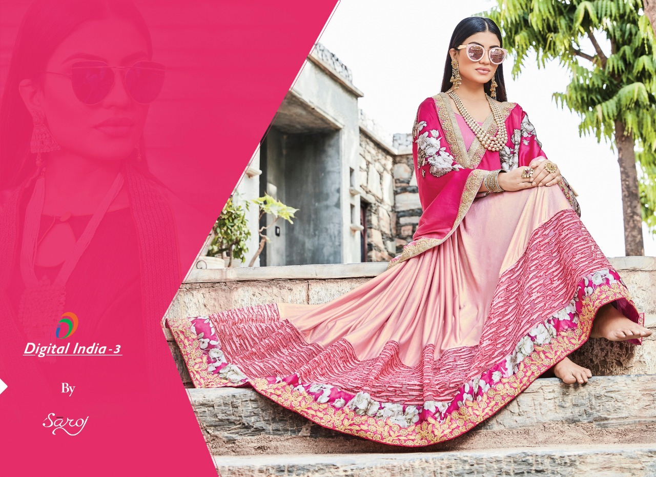 Digital India 3 By Saroj Satin Georgette Digital Printed Desinger Sarees Wholesale Supplier And Deal...