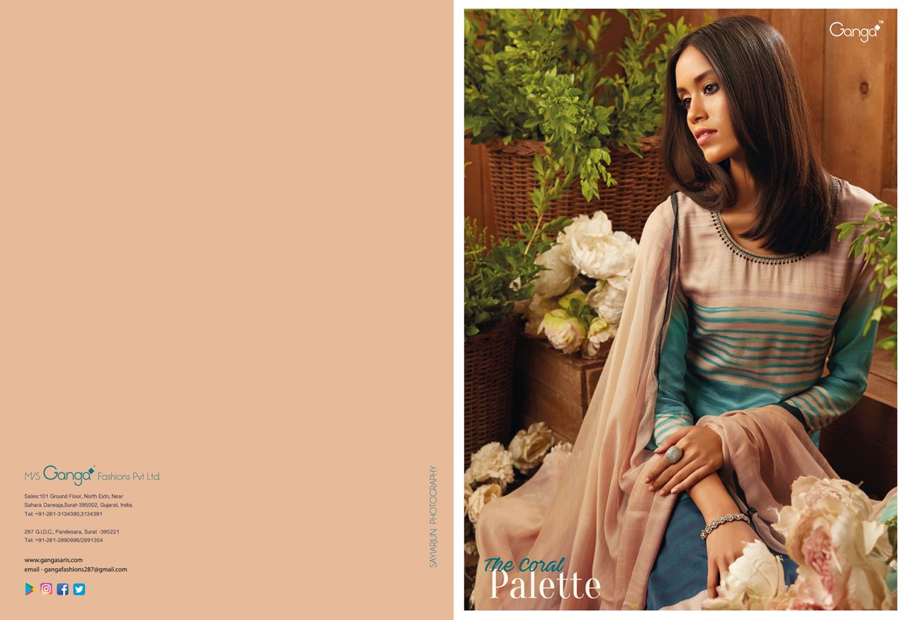 The Coral Pallete By Ganga Designer Suit Natural Printed Satin  With An Embroidary In 9 Designs Whol...