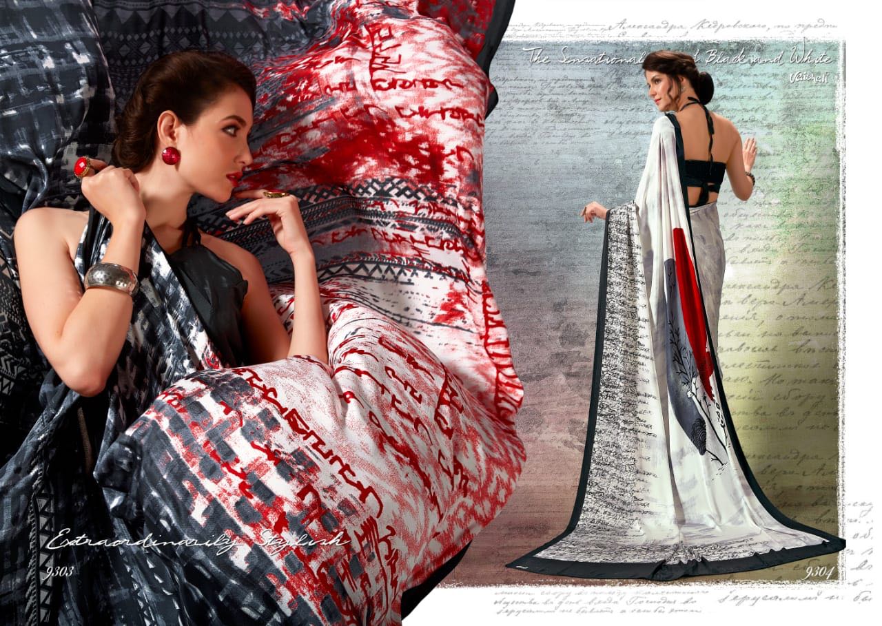 Art Of Black And White By Vaishali Series 9301 To 9315  Crepe Printed Sarees Wholesale Supplier And ...