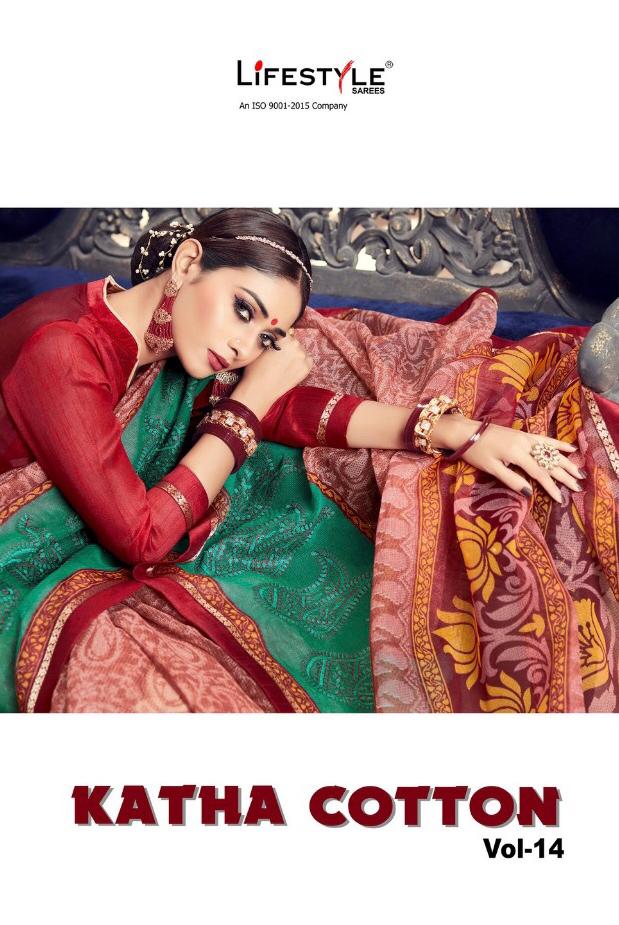 Katha Cotton Vol 14 By Lifestyle Rajjo Net Print Work Sarees Wholesale Supplier And Dealer Gujarat