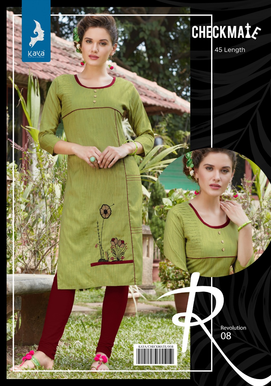 Checkmate By Kaya Kurti Rayon Khadi Plain With Work