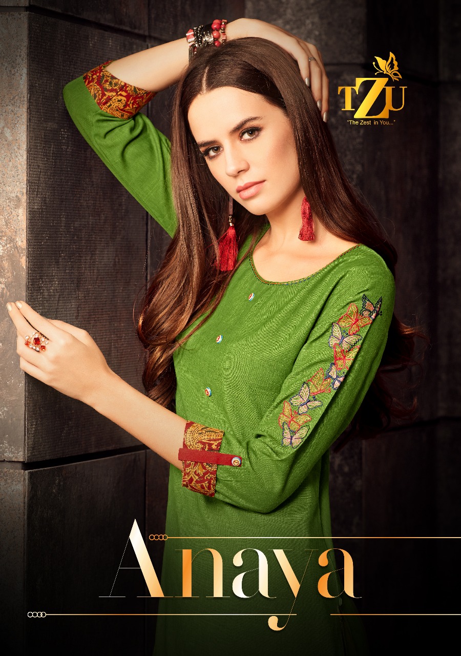 Aanaya By Tzu Cotton Embroidered Designer Kurtis With Plazzo Wholesale Supplier And Trader Surat