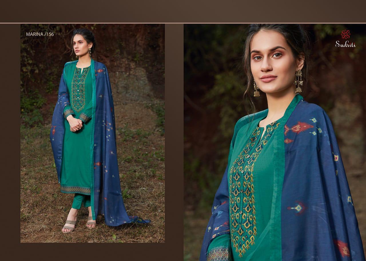 Marina By Sudriti Satin Cotton Embroderied Designer Suits Wholesaler Surat