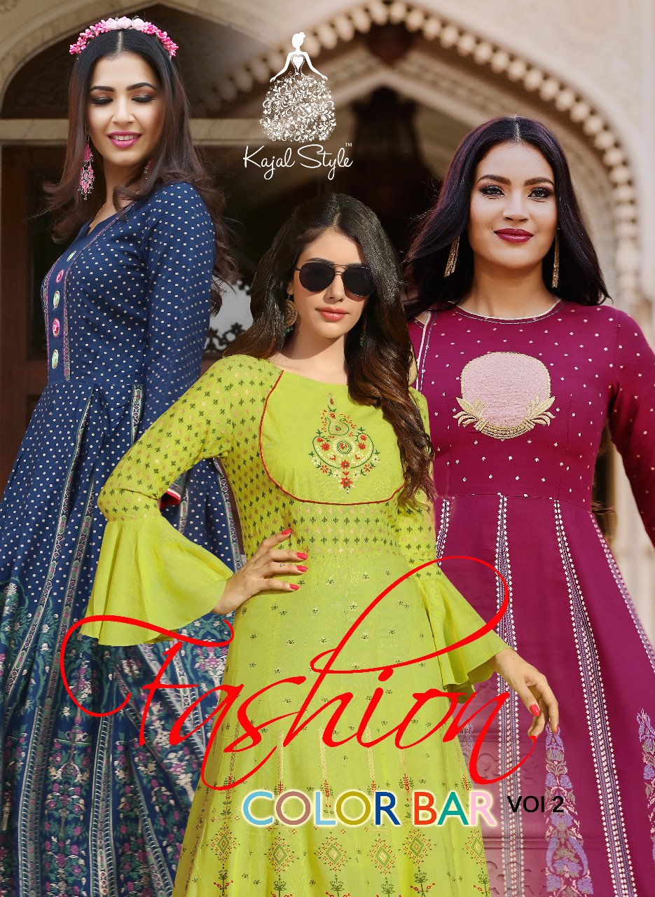 Fashion Colorbar Vol 2 By Kajal Style Heavy Reyon Printed Kurtis Wholesale Supplier And Dealer Gujar...