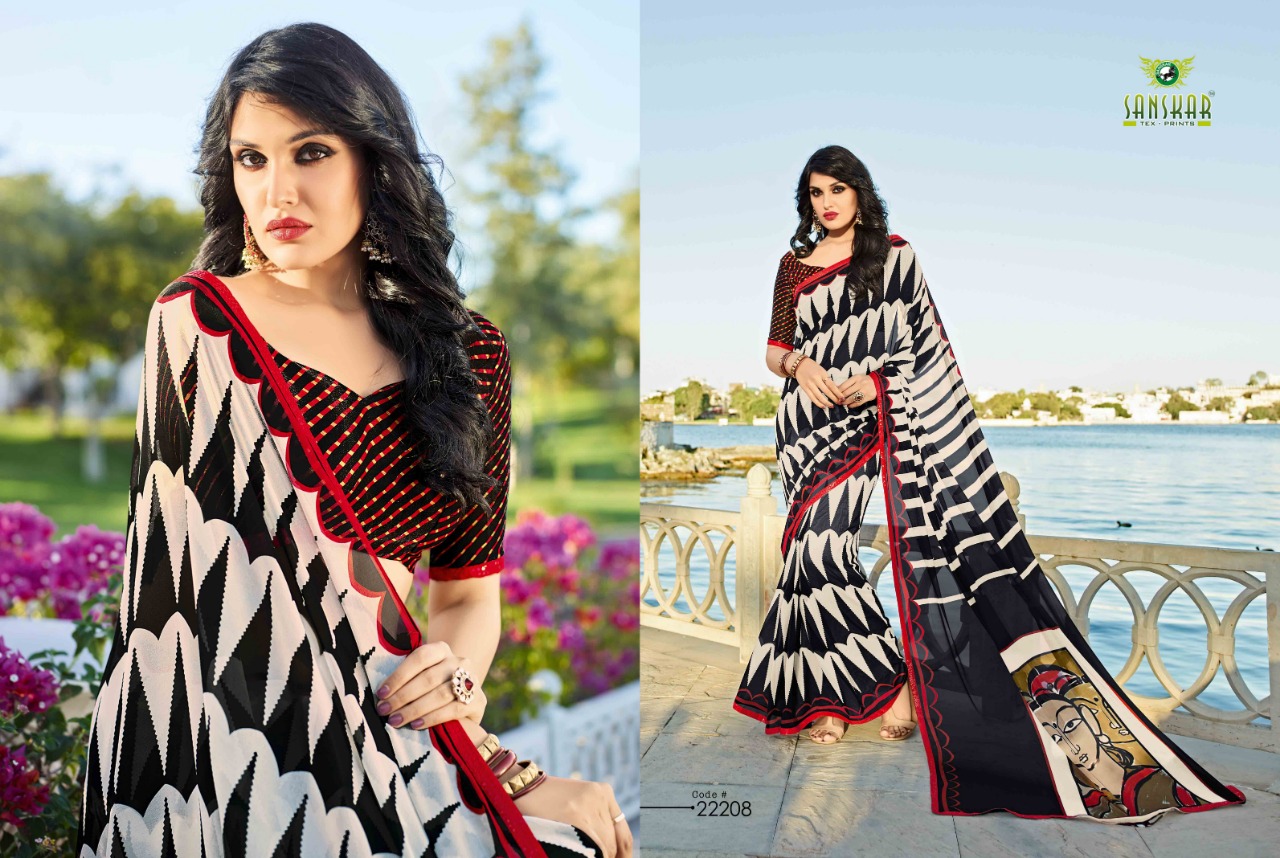 Sanskar Sariya Georgette Printed Sarees Wholesale Supplier Nd Trader Surat