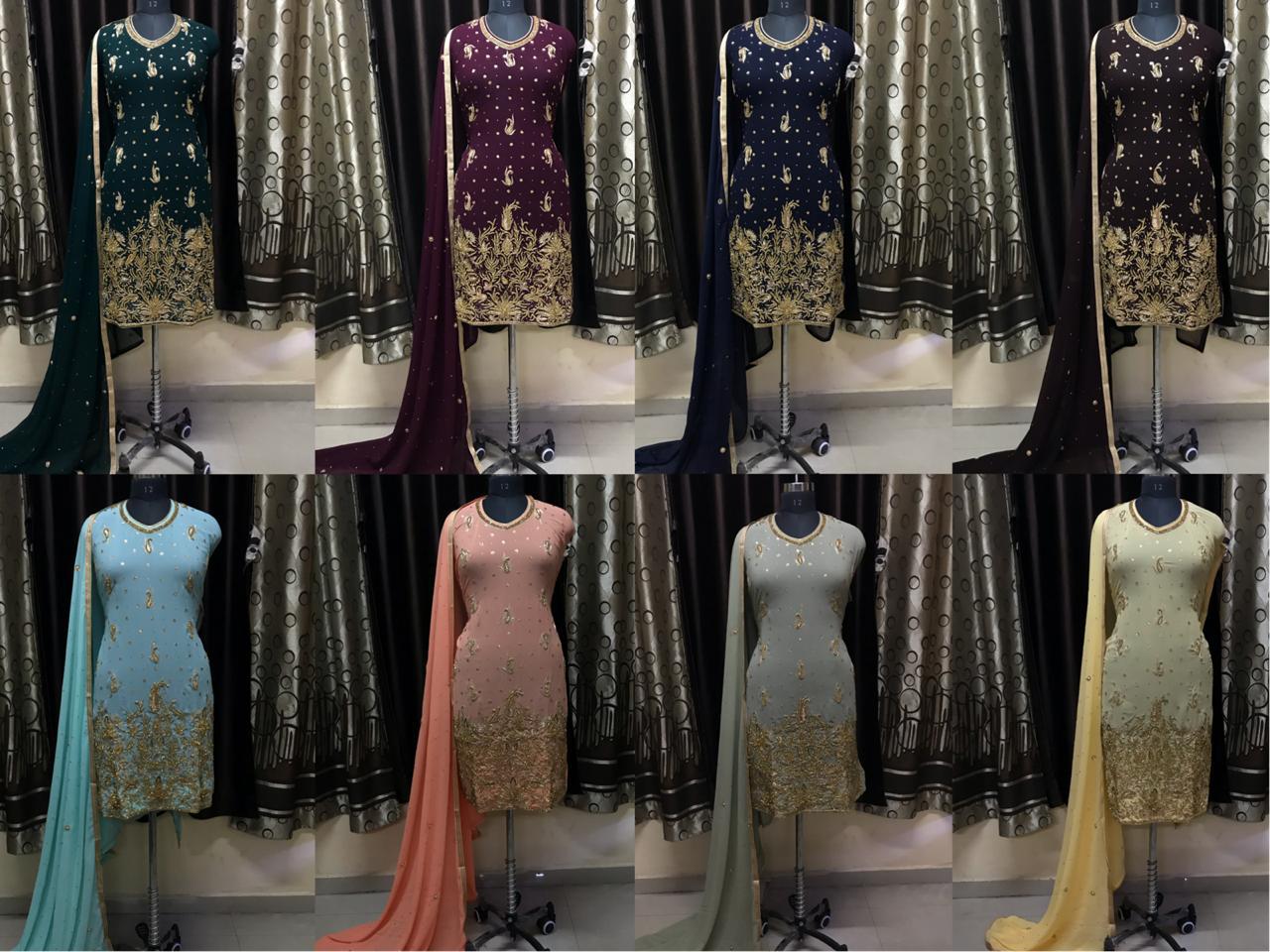 Georgette Handwork Designer Party Wear Suits Wholesale Supplier And Dealer Surat