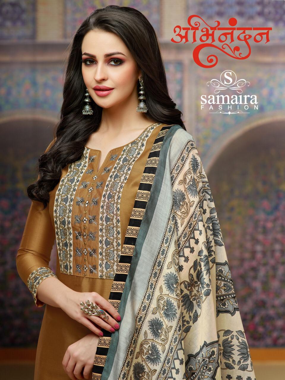 Abhinandan By Samaira Fashion Series 27000 To 27008  Cotton Silk Printed Embroidered Suits Wholesale...