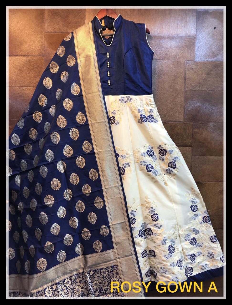 Gf Rosy Gown A  And B By Gf Fashion Banarasi Silk Designer Ready To Wear Gown Wholesale Supplier And...