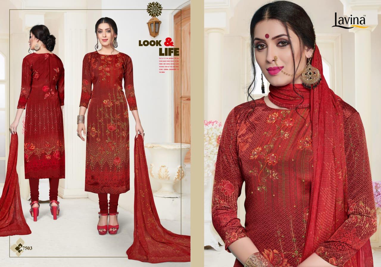 Lavina Vol 75 Silky By Lavina Series 7501 To 7506 French Creo Digital Printed Suits Wholesale Suppli...