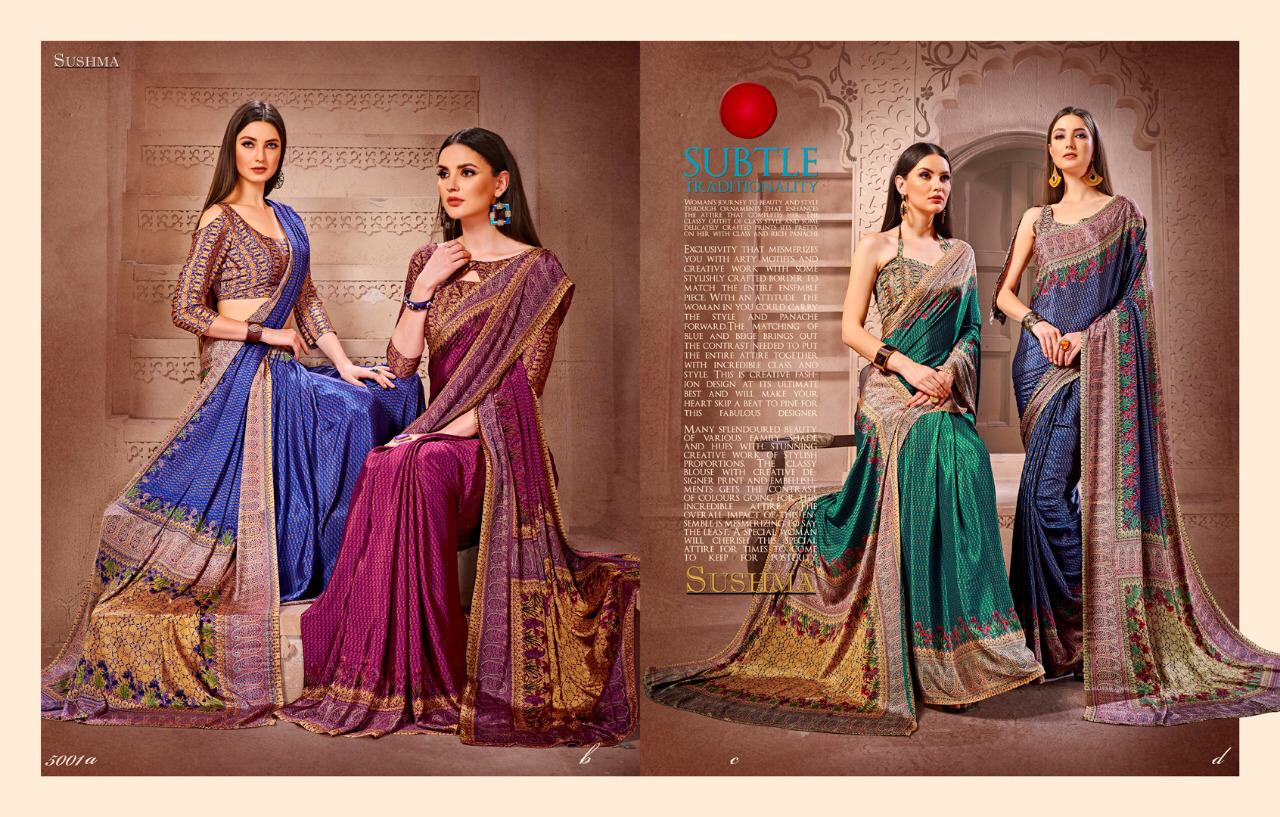 Silken By Sushama Series 5001a  Crape Printed Sarees Wholesale Supplier And Dealer Gujarat