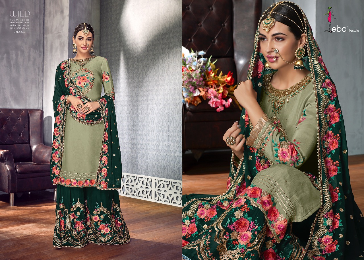 Hurma Hit List By Eba Lifestyle Georgette Embroidered Designer Party Wear Sharara Suits Wholesale Su...