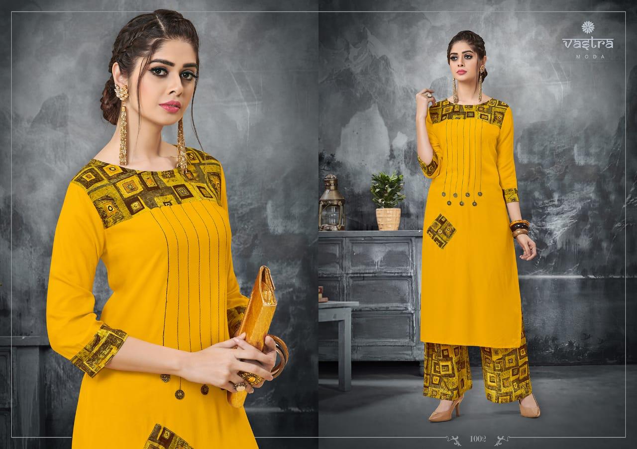 Rhythm Vol 1 By Vastra Moda Reyon Cotton Kurtis With Plazzo Set Wholesale Supplier Surat
