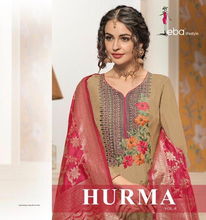 Hurma  Vol 8 By Eba Lifestyle Satin Georgette Embroidered Designer Party Wear Suits Wholesale Suppli...