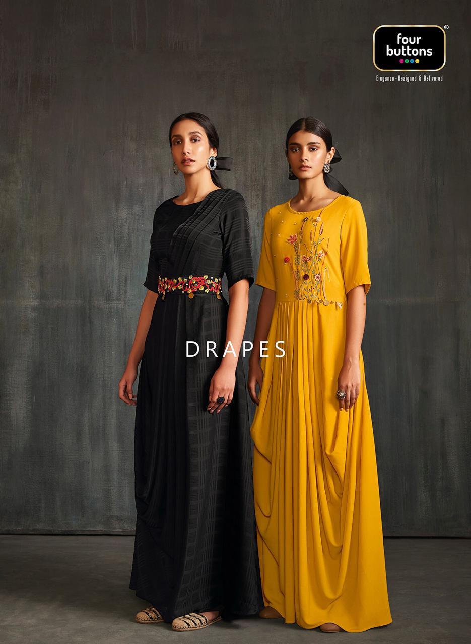 Drapes By Four Buttons Fancy Designer Party Wear Kurtis Wholesale Supplier India