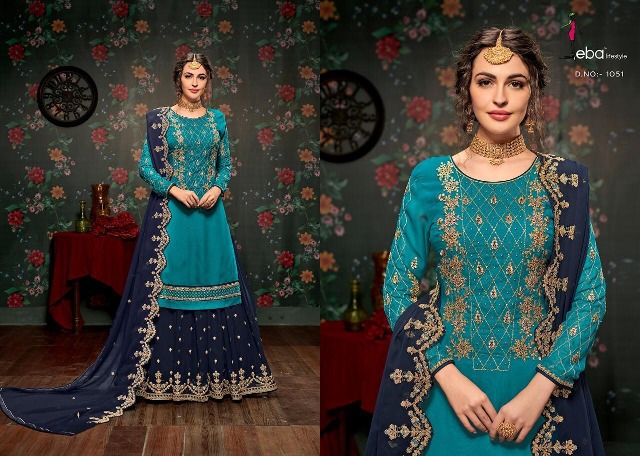 Hurma Vol 9 By Eba Lifestyle Series 1048 To 1051 Georgette Embroidered Designer Party Wear Sharara S...