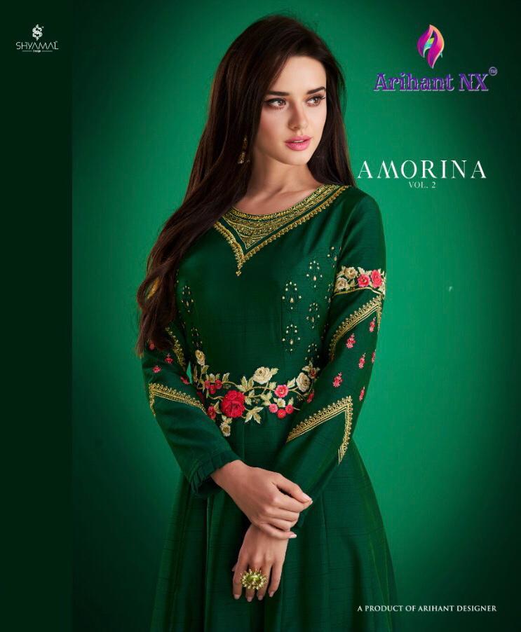 Amorina Vol 2 By Arihant Nx  Series 22006 To 22010 Masline Slub Designer Party Wear Gowns Wholesale ...