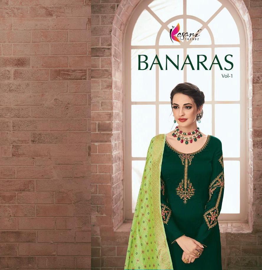 Banaras Vol 1 By Kesari Trendz Series 1001 To 1008  Satin Georgette Embroidered Designer Party Wear ...