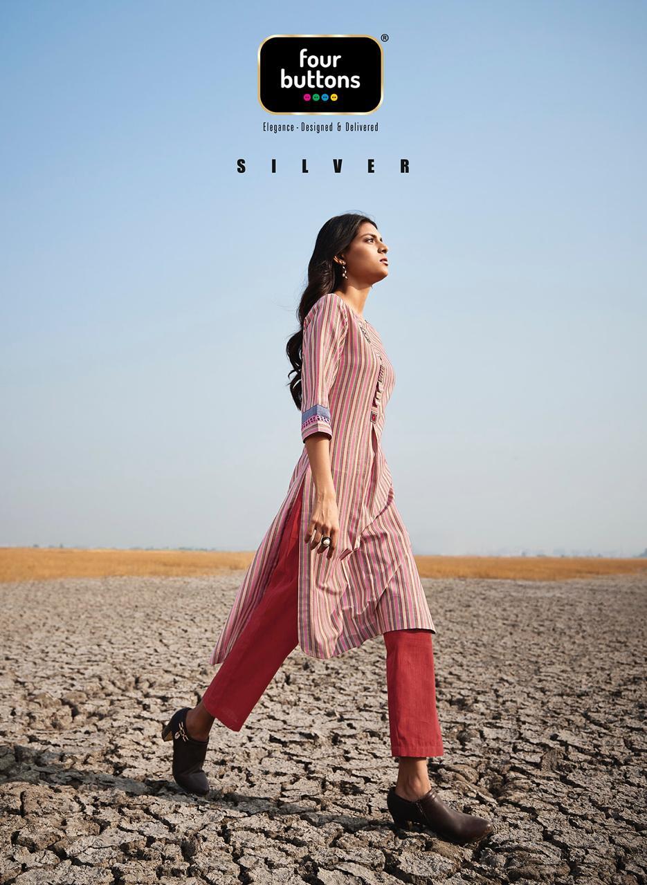 Silver By Four Buttons Kurtis With Pant Wholesale Supplier Gujarat