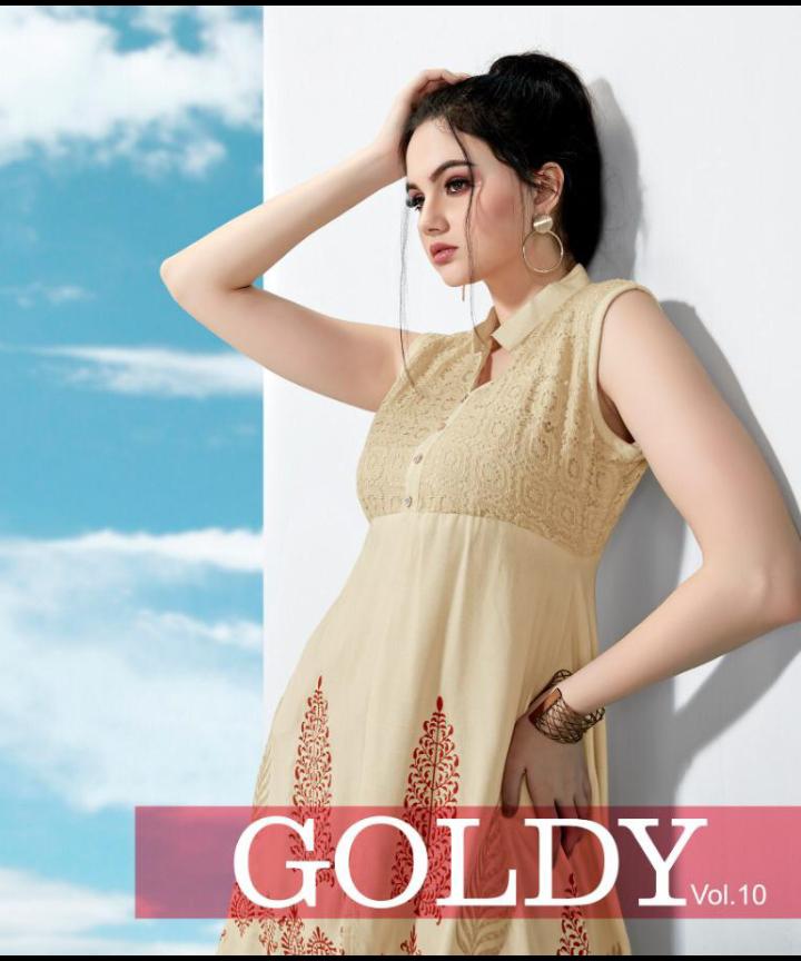 Goldy Vol 10 By Sweety Fashion Reyon Printed Kurtis Wholesale Supplier And Dealer Gujarat