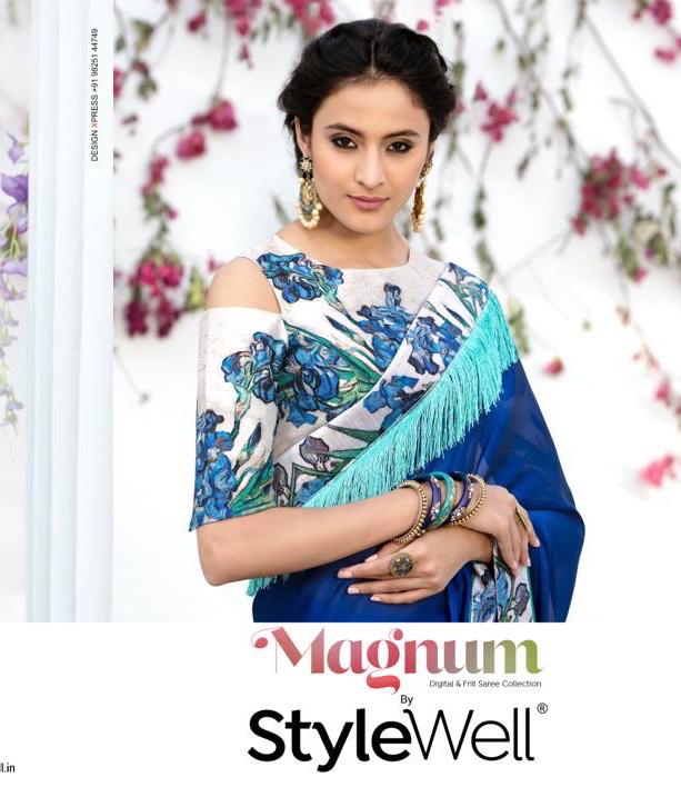 Magnum By Style Well Series M 111 To M 121 Chiffon Digital Printed Sarees Wholesale Supplier Surat