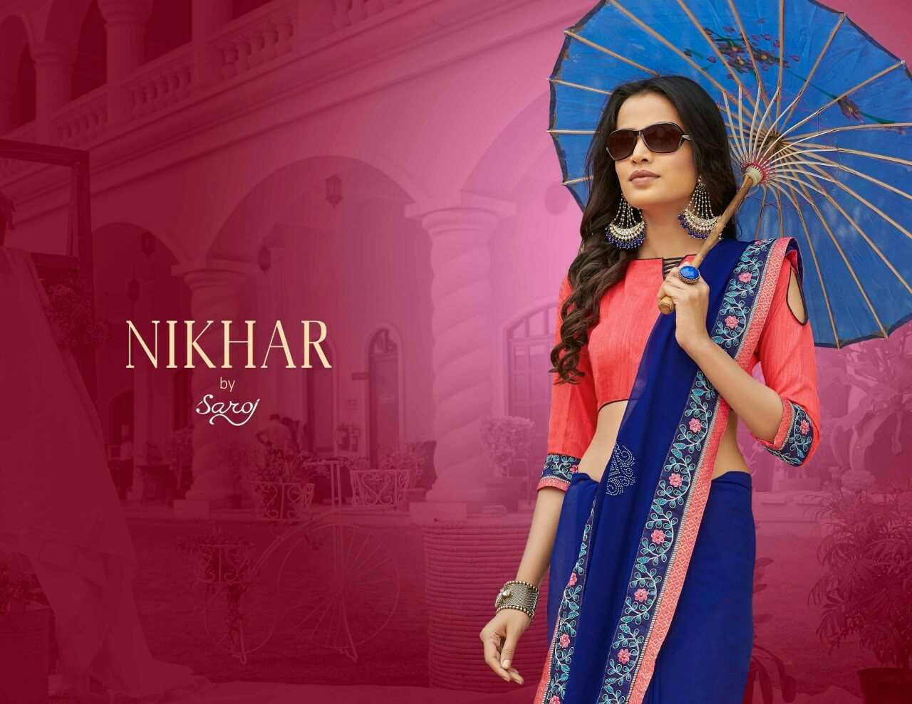 Nikhar By Saroj Georgette Designer Party Wear Sarees Wholesale Supplier Gujarat