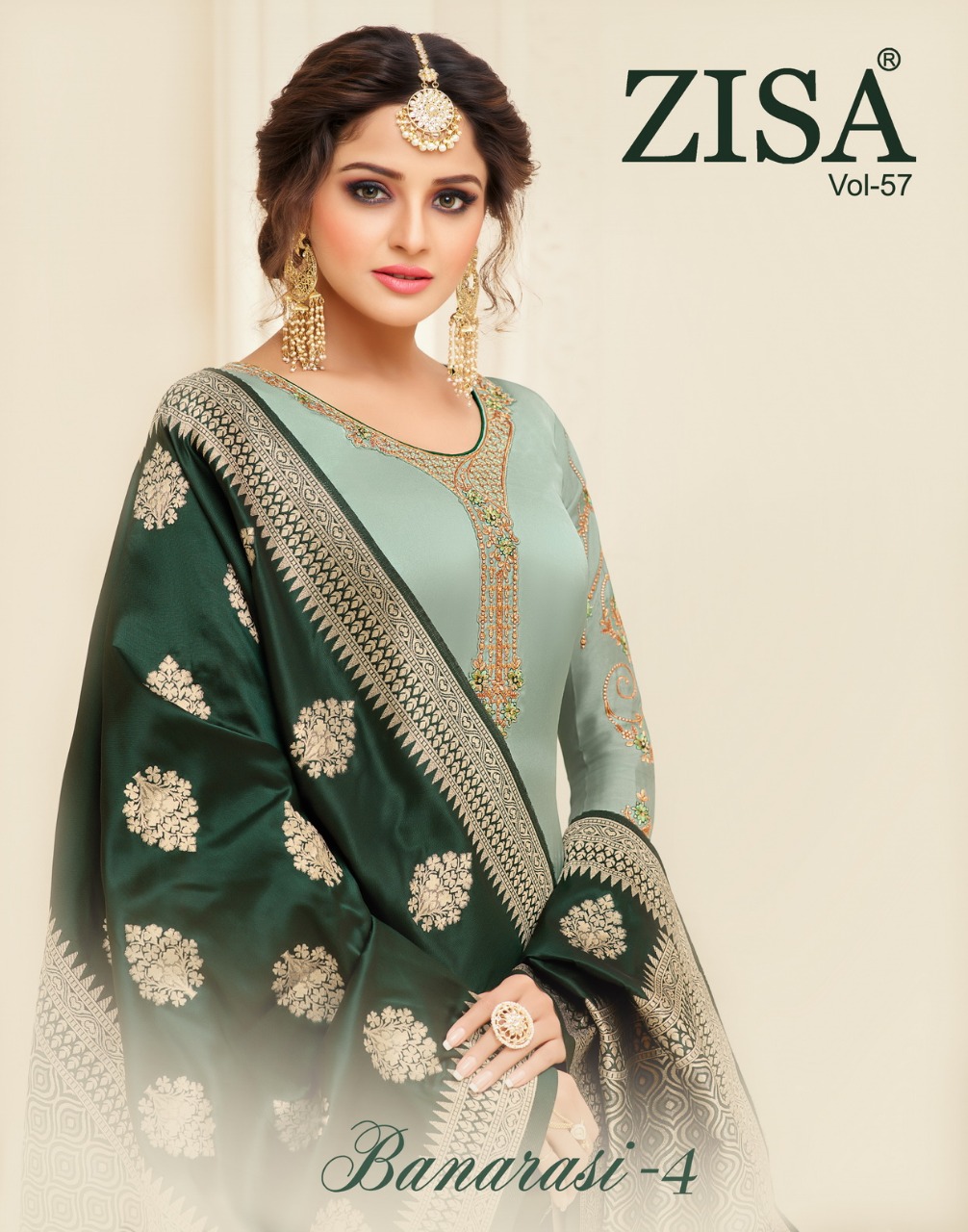 Zisa Vol 57 Banarasi 4  By Meera Trendz Series 10551 To 10558 Satin Georgette Designer Suits Wholesa...