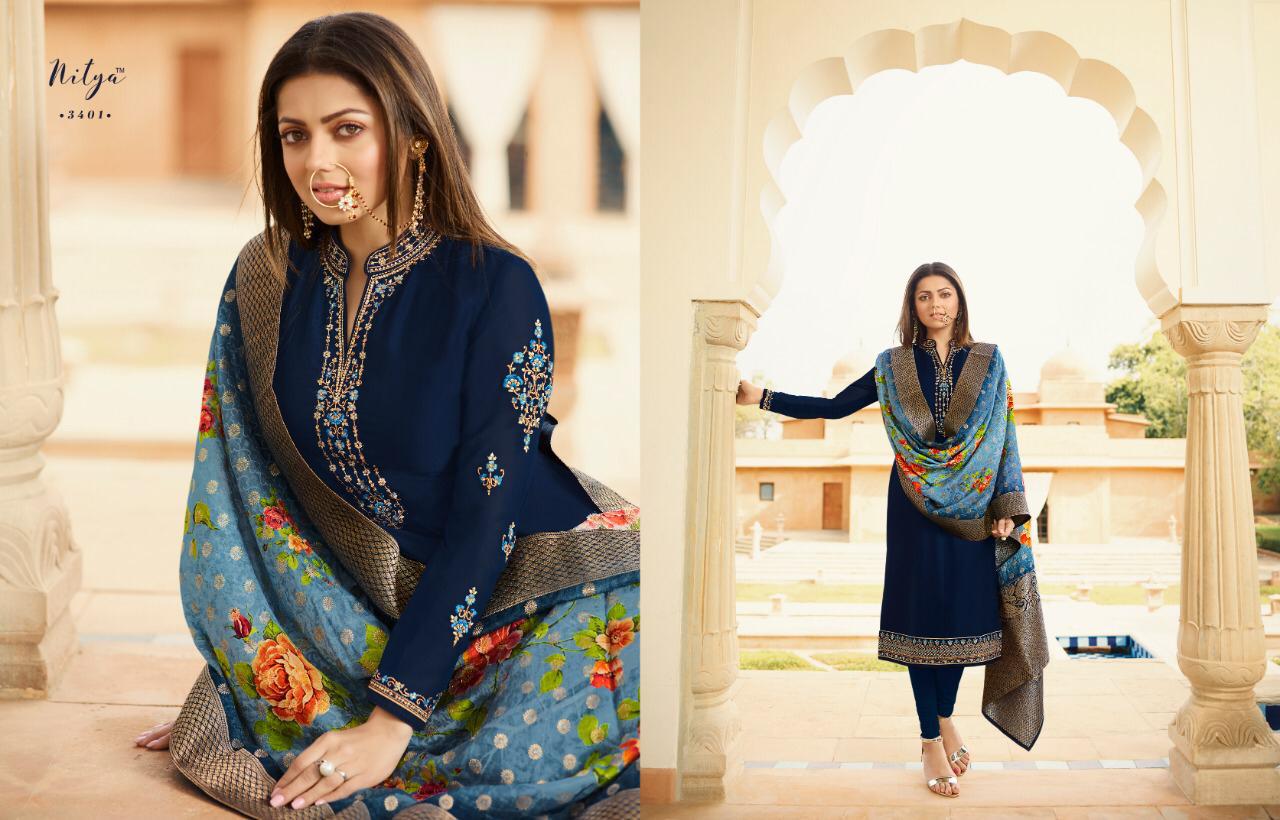 Nitya Vol 134 By Lt Fabrics Series 3401 To 3409  Gorgeous Designer Suits Collection Wholesale Suppli...