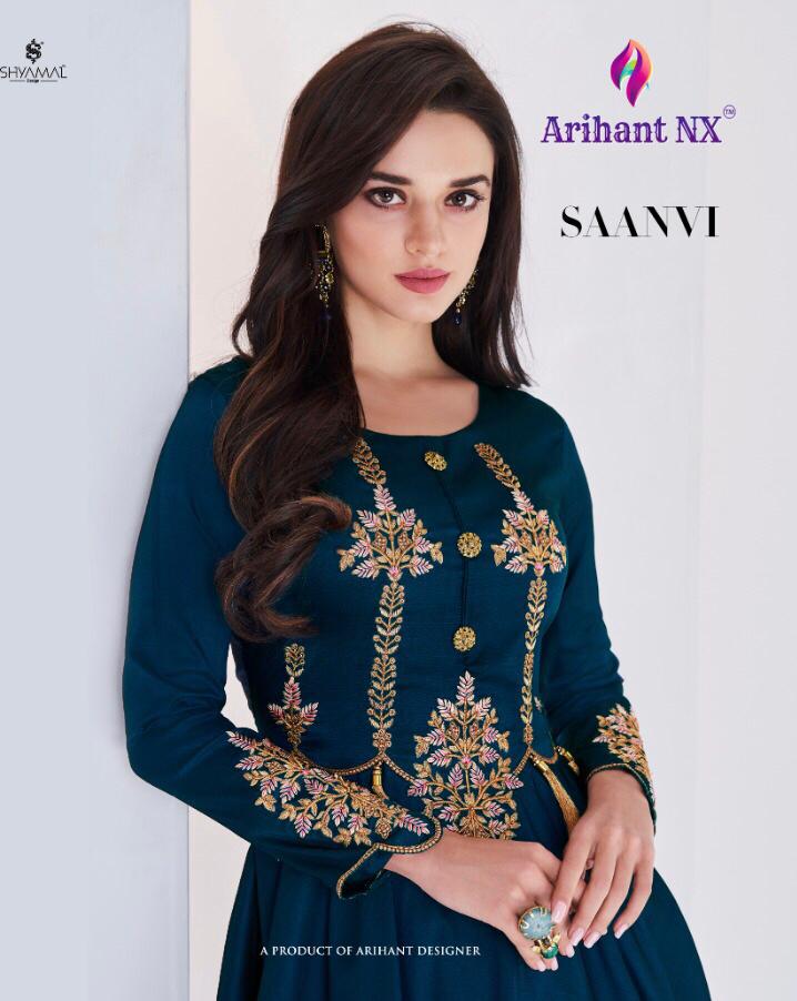 Saanvi By Arihant Nx Series 26001 To 26006 Silk Designer Long Flair Kurtis Wholesale Supplier Gujara...
