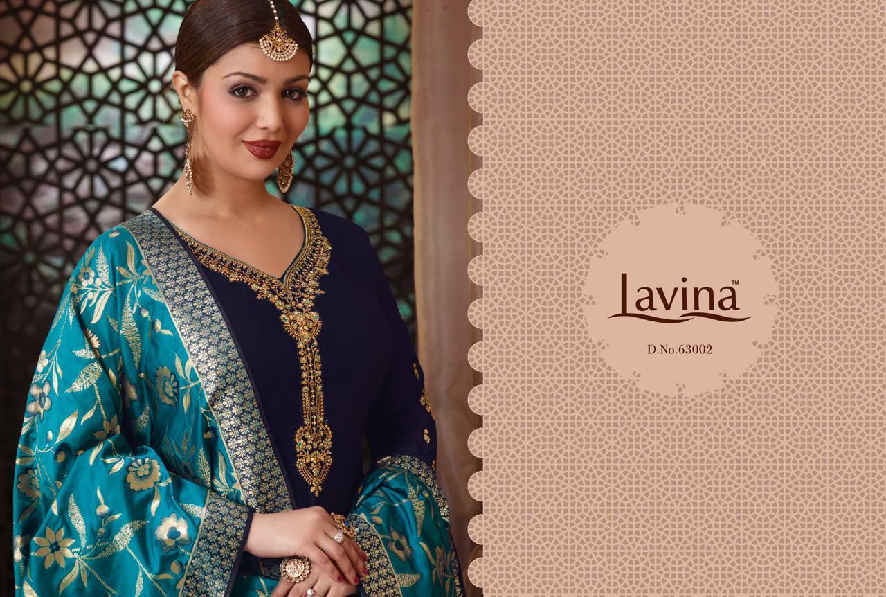 Lavina 63 By Lavina Series 63001 To 63005 Satin Georgette Designer Suits Wholesale Supplier Surat