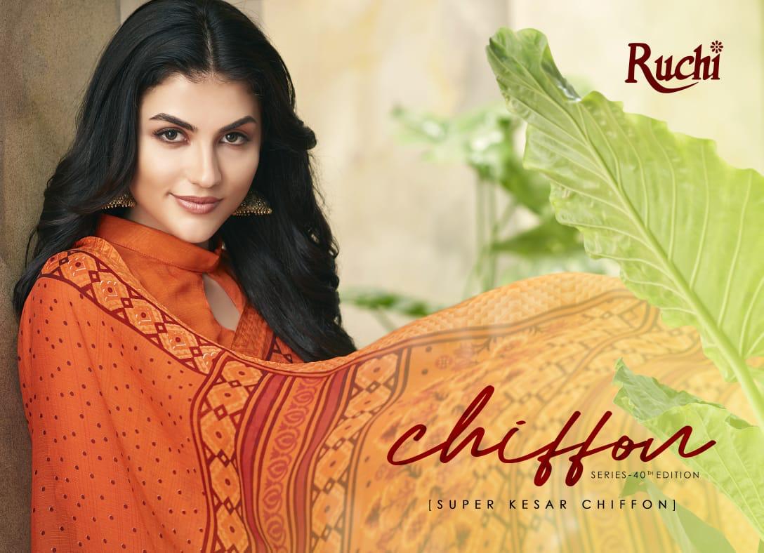Super Kesar Chiffon Vol 40 By Ruchi Sarees Chiffon Printed Sarees Wholesale Supplier And Dealer Sura...