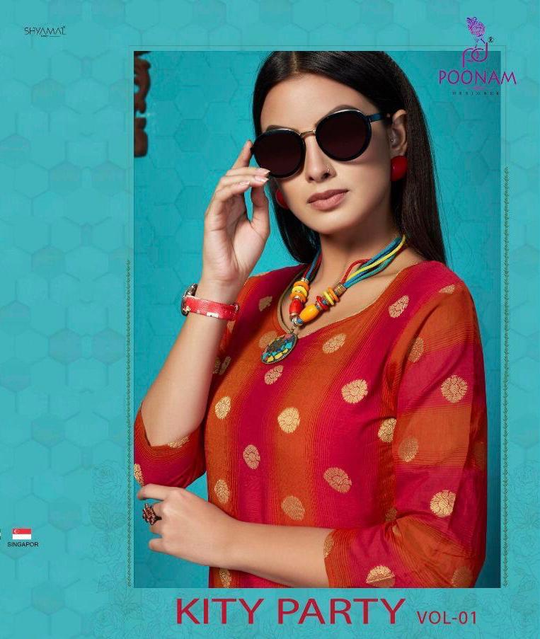 Kitty Party Vol 1 By Poonam Designer Banarasi Jaquard Kurtis Wholesale Supplier And Dealer Surat