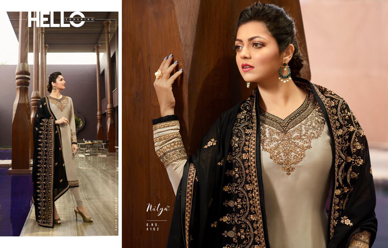 Lt Nitya  141 Series 4101 To 4109 Georgette Embroidered Designer Party Wear Suits Wholesale Supplier...
