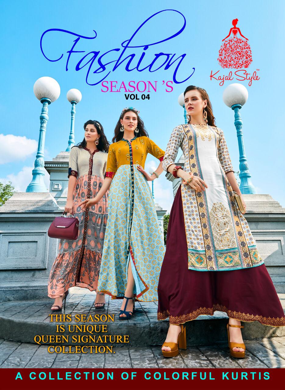 F Season Vol 4 By Kajal Style Reyon Printed Party Wear Kurtis Wholesale Supplier Surat