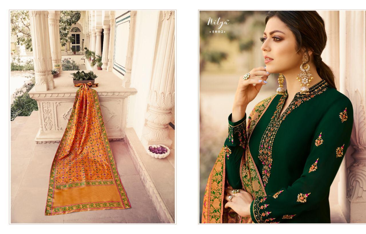 Lt Nitya 140 Series 4001 To 4009 Satin Georgette Embroidered Designer Party Wear Suits Wholesale Sup...