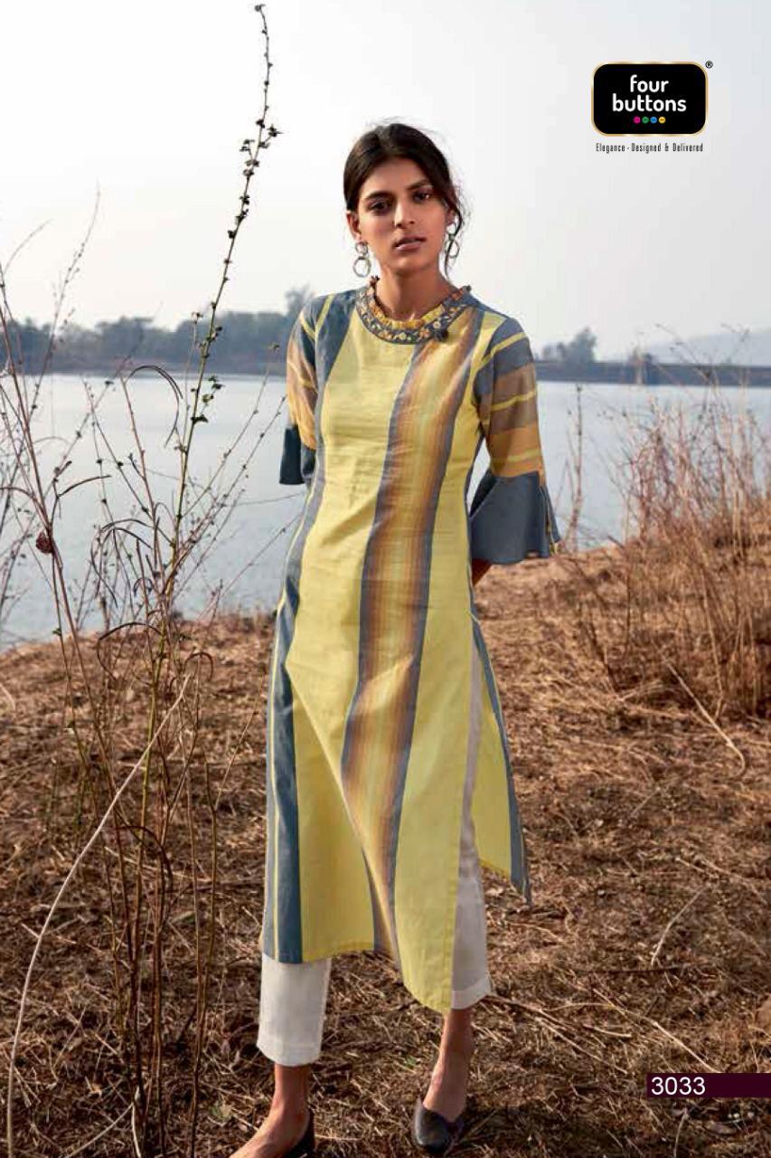 Breeze By Four Buttons Pure Cotton Weaving Kurtis Wholesale Supplier Gujarat