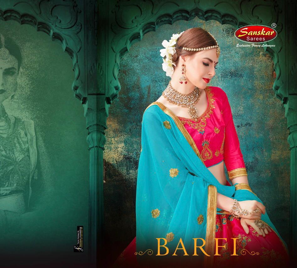 Barfi By Sanskar Style Ssilk Designer Party Wear Lehngas Wholesale Supplier Surat