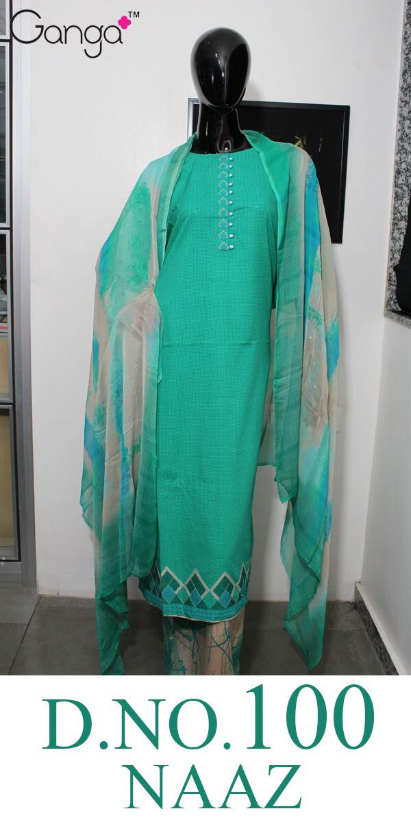 Naaz 100 By Ganga Cotton Embroidered Suits Wholesale Supplier Surat