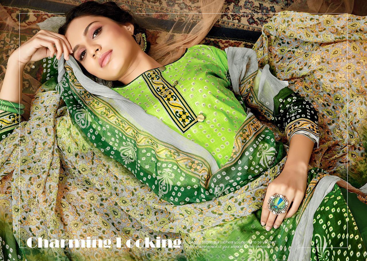 Satrangi Bandhej By Meenaz Trendz Cambric Bandhej Printed Suits Wholesale Supplier Surat