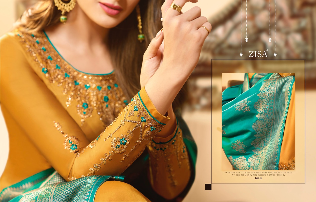 Zisa Banarasi 5 By Meera Trendz Series 10911 To 10918 Designer Party Wear Suits Wholesale Supplier G...