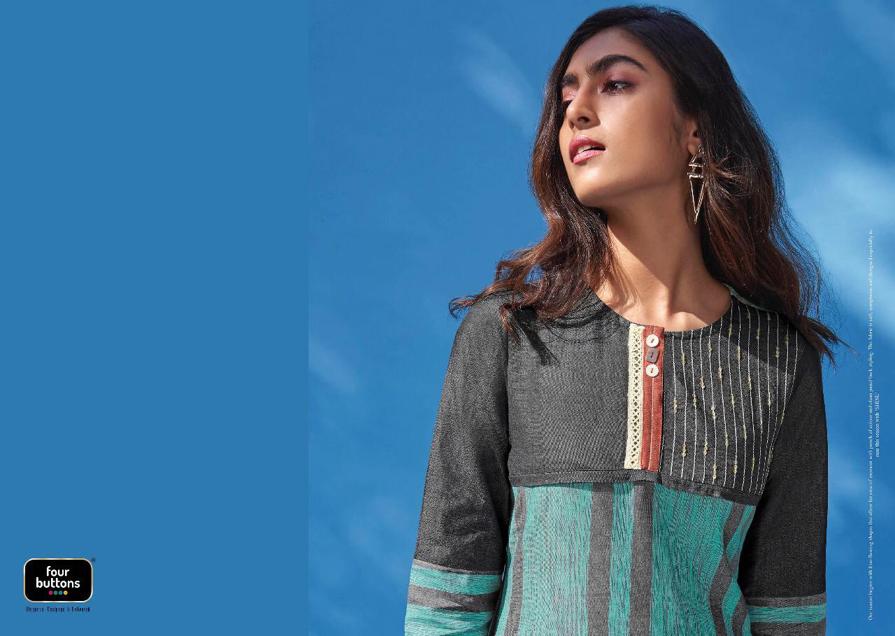 Shine By Four Buttons Cotton Weaving Kurtis Wholesale Supplier And Dealer Surat