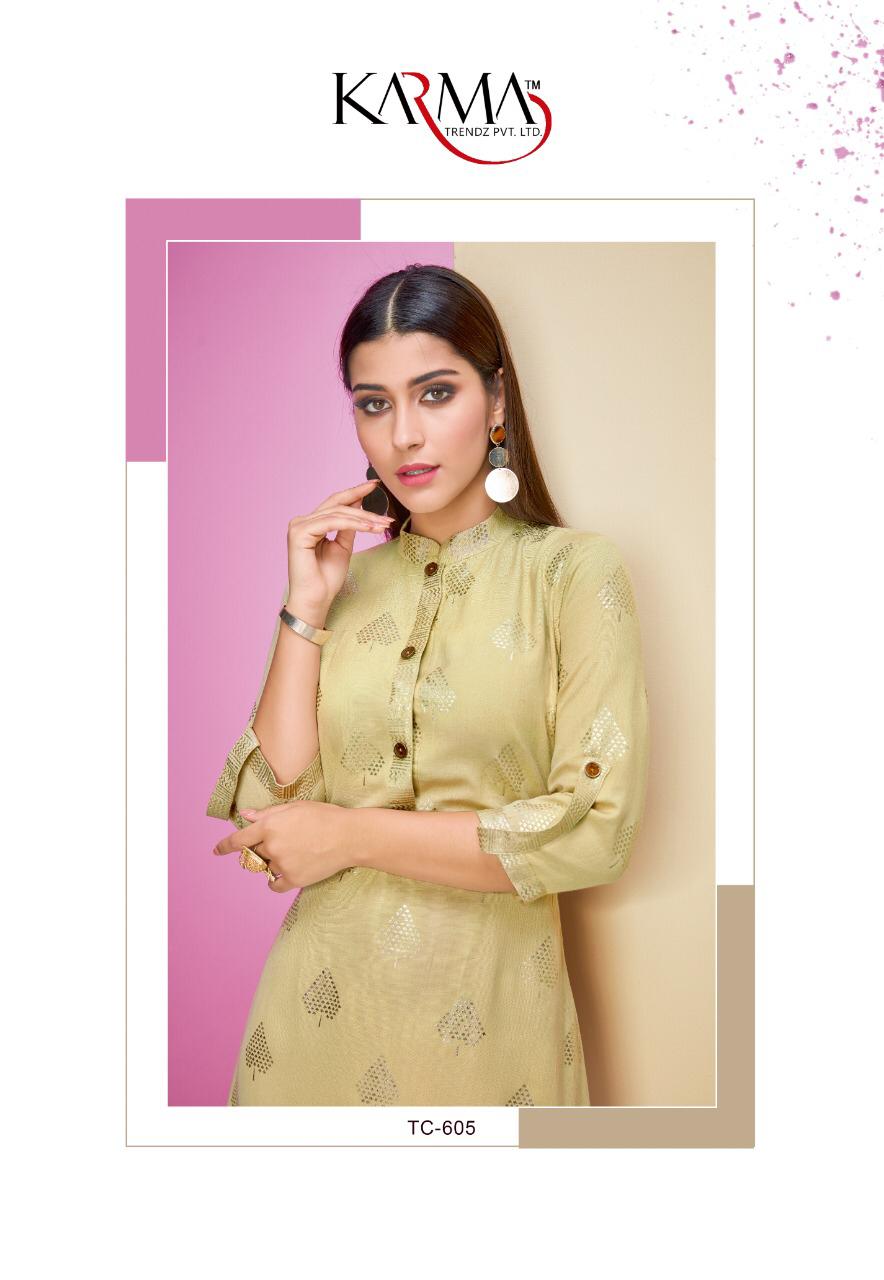 Karma Tucute 603 Series Reyon Flex Foil Printed Kurtis Wholesale Supplier And Dealer Surat