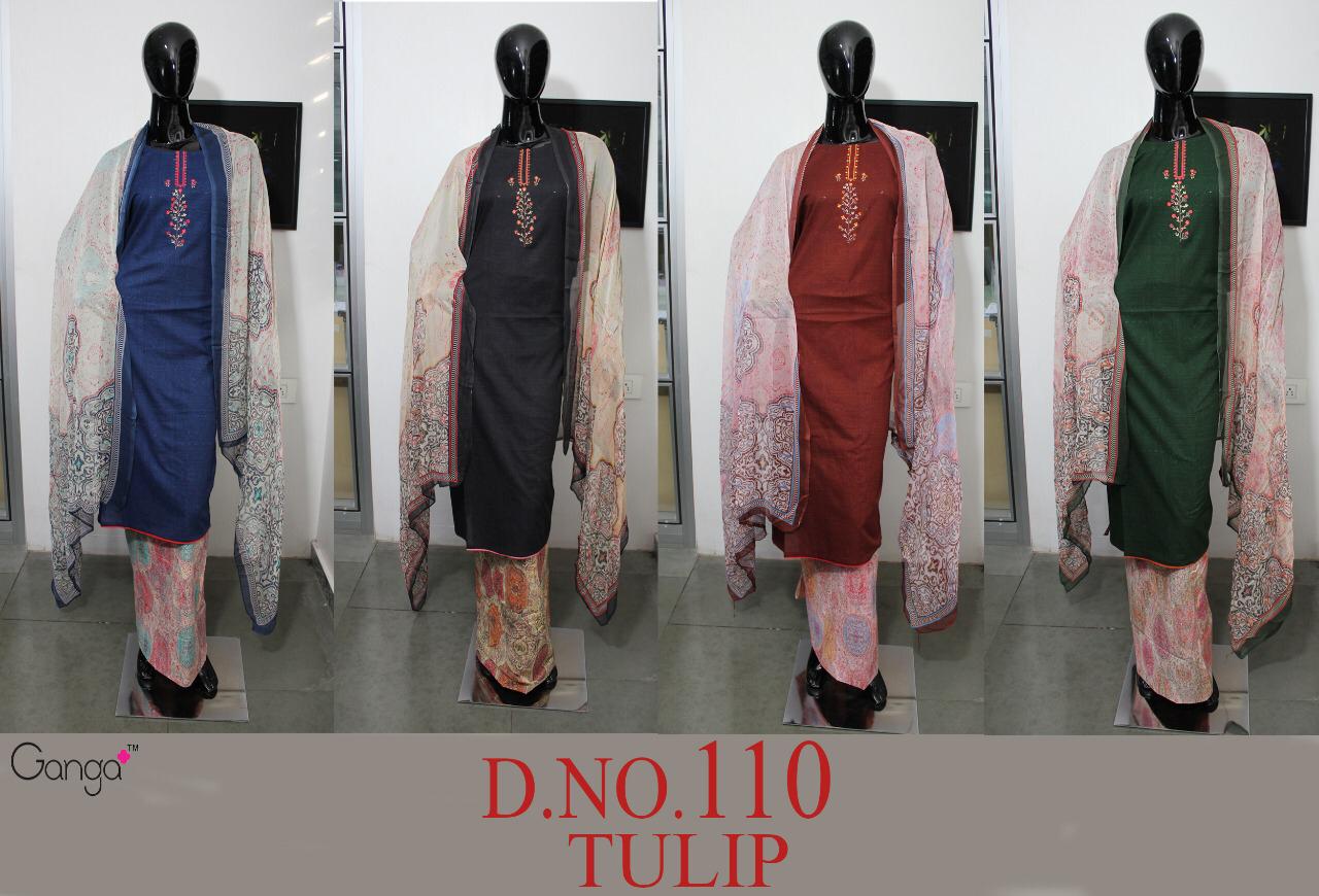 Tulip 110 By Ganga Cotton Embroidered Suits Wholesale Supplier Surat
