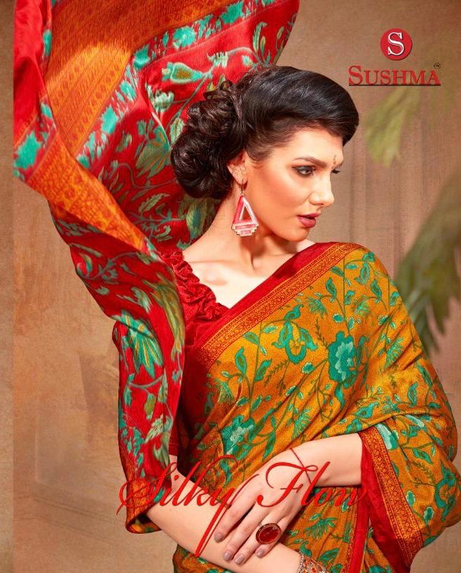 Silky Flow By Sushma Series 5501 To 5509 Sort Crape Sarees Wholesale Supplier Gujarat