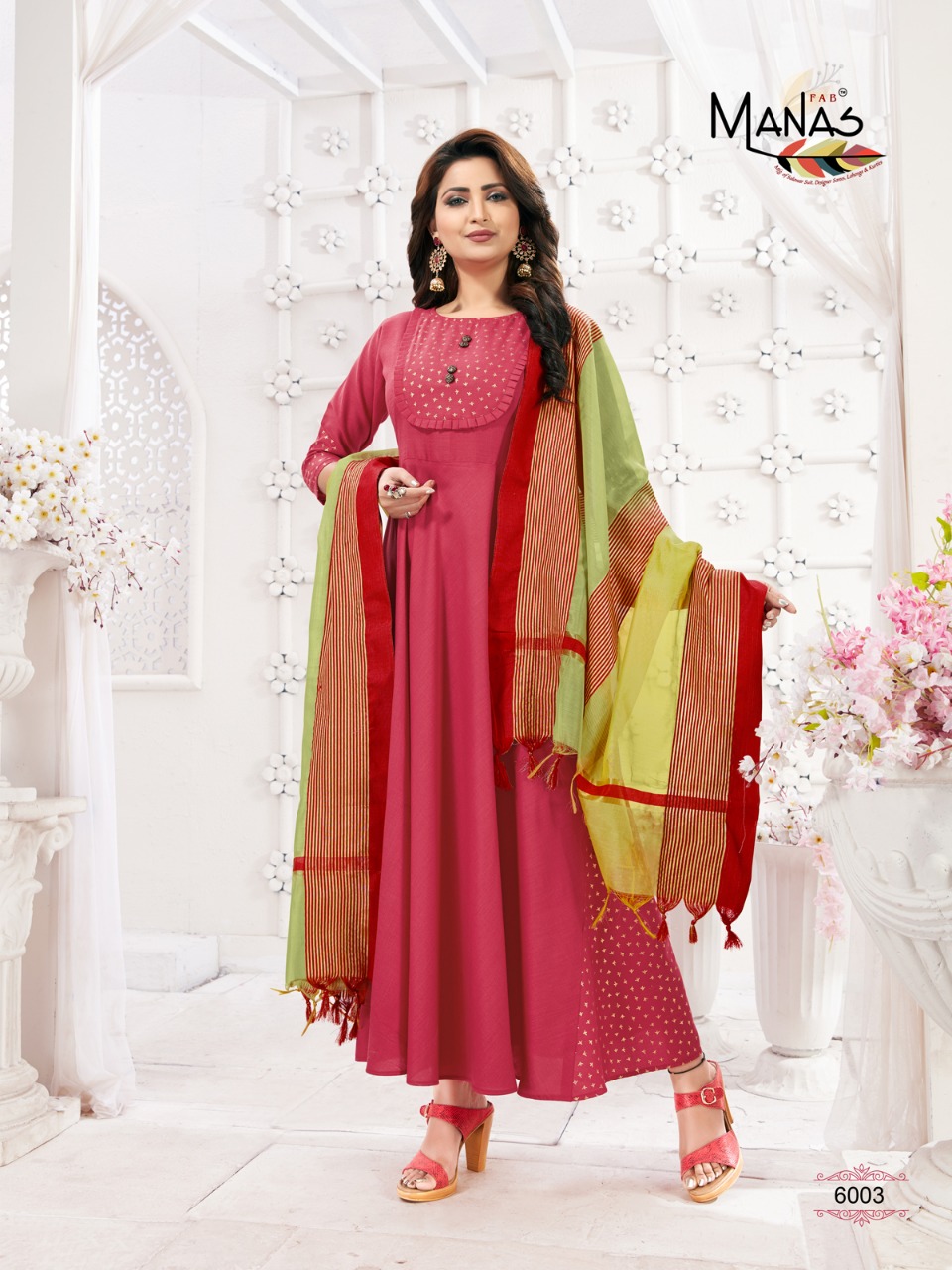 Kiara By Manas Slub Foil Print Gowns With Duppta Wholesale Supplier And Dealer Surat