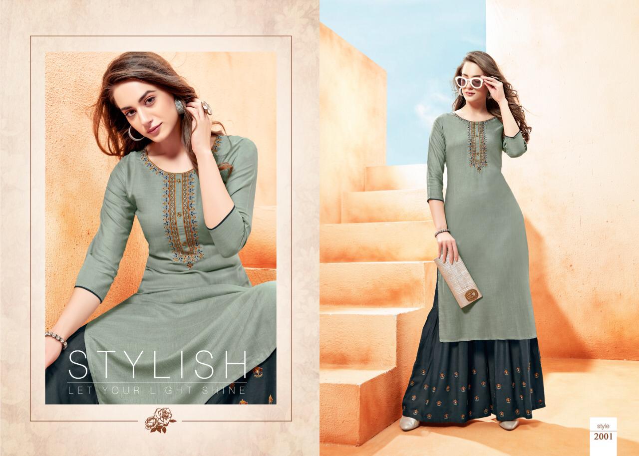 Della Vol 2 By Sweety Fashion Reyon Kurtis With Plazzo Wholesale Supplier Surat