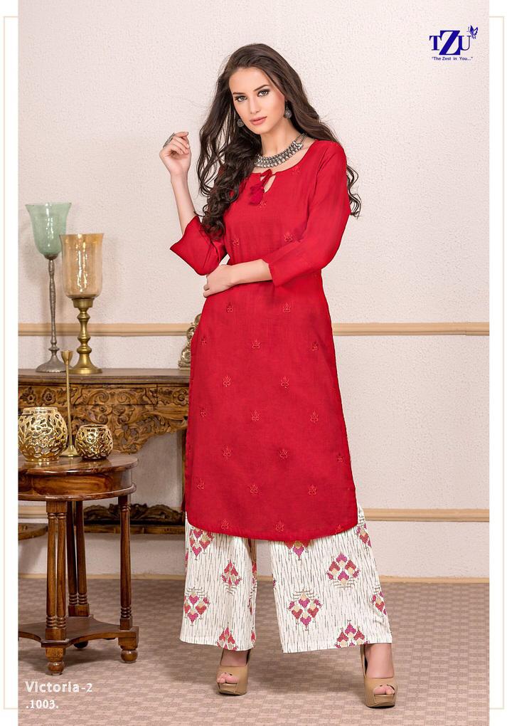 Victoria 2 By Tzu Series 1001 To 1004 Cotton Kurtis With Plazzo Wholesale Supplier Gujarat