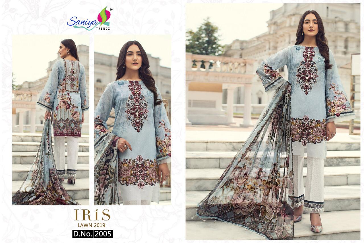 Iris Lawn 2019 By Saaniya Trendz Satin Cotton Dress Materials Wholesale Supplier Surat